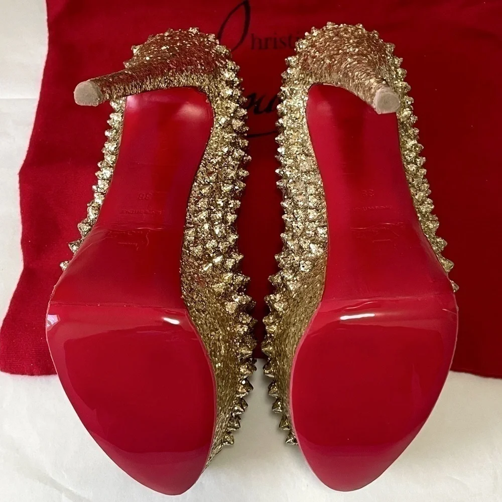 Christian Louboutin “Glitter Specchio” Lady Peep spikes.EU38 140mm 1” platform.